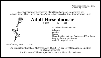 Traueranzeige von Adolf Hirschhäuser von  Gießener Anzeiger