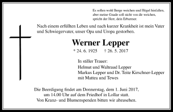 Traueranzeige von Werner Lepper von  Gießener Anzeiger