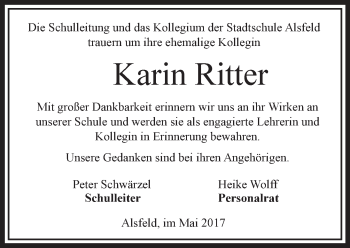 Traueranzeige von Karin Ritter von VRM Trauer