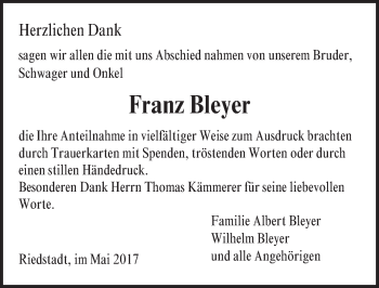 Traueranzeige von Franz Bleyer von Trauerportal Echo Online