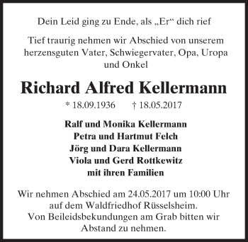 Traueranzeige von Richard Alfred Kellermann von Trauerportal Rhein Main Presse
