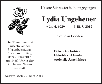 Traueranzeige von Lydia Ungeheuer von  Kreisanzeiger