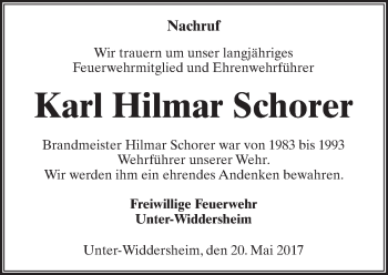 Traueranzeige von Karl Hilmar Schorer von  Kreisanzeiger