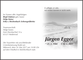 Traueranzeige von Jürgen Egger von Trauerportal Rhein Main Presse