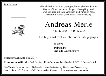 Traueranzeige von Andreas Merle von VRM Trauer
