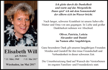 Traueranzeige von Elisabeth Will von Trauerportal Rhein Main Presse