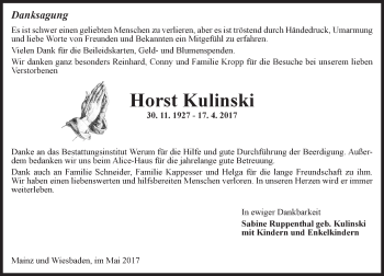 Traueranzeige von Horst Kulinski von Trauerportal Rhein Main Presse