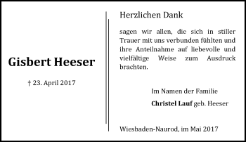 Traueranzeige von Gisbert Heeser von Trauerportal Rhein Main Presse Traueranzeige von Gisbert Heeser von Trauerportal Rhein Main Presse