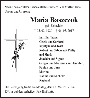 Traueranzeige von Maria Baszczok von Trauerportal Echo Online