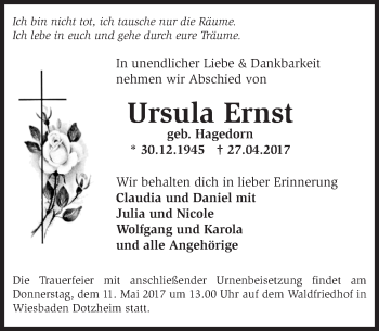 Traueranzeige von Ursula Ernst von Trauerportal Rhein Main Presse Traueranzeige von Ursula Ernst von Trauerportal Rhein Main Presse