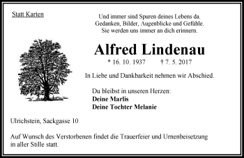Traueranzeige von Alfred Lindenau von VRM Trauer