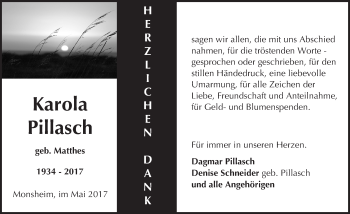 Traueranzeige von Karola Pillasch von Trauerportal Rhein Main Presse