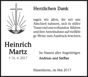 Traueranzeige von Heinrich Martz von Trauerportal Rhein Main Presse