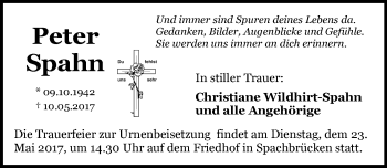 Traueranzeige von Peter Spahn von Trauerportal Echo Online
