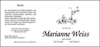 Traueranzeige von Marianne Weiss von  Kreisanzeiger