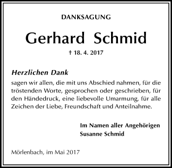 Traueranzeige von Gerhard Schmid von Trauerportal Echo Online