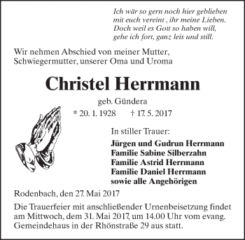 Traueranzeige von Christel Herrmann von  Kreisanzeiger