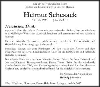 Traueranzeige von Helmut Schesack von Trauerportal Rhein Main Presse
