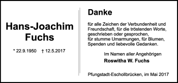 Traueranzeige von Hans-Joachim Fuchs von Trauerportal Echo Online