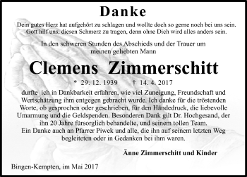 Traueranzeige von Clemens Zimmerschitt von Trauerportal Rhein Main Presse