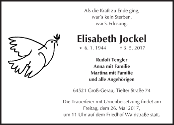 Traueranzeige von Elisabeth Jockel von Trauerportal Echo Online