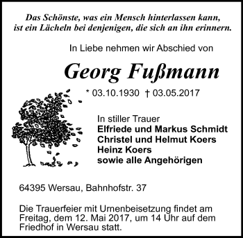 Traueranzeige von Georg Fußmann von Trauerportal Echo Online