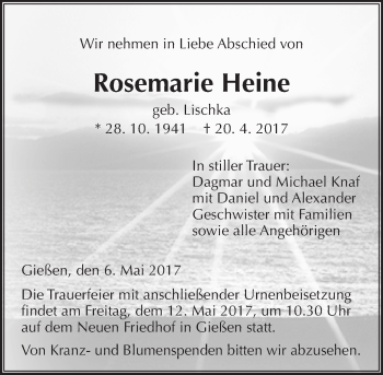 Traueranzeige von Rosemarie Heine von  Gießener Anzeiger