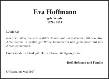 Traueranzeige von Eva Hoffmann von Trauerportal Rhein Main Presse
