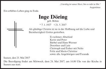 Traueranzeige von Inge Döring von  Gießener Anzeiger