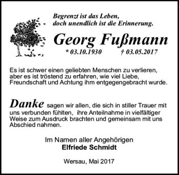 Traueranzeige von Georg Fußmann von Trauerportal Echo Online