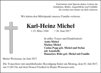 Traueranzeige von Karl-Heinz Michel von Trauerportal Rhein Main Presse