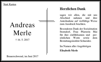 Traueranzeige von Andreas Merle von VRM Trauer