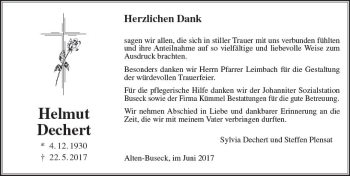 Traueranzeige von Helmut Dechert von  Gießener Anzeiger