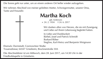 Traueranzeige von Martha Koch von Trauerportal Echo Online