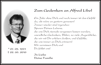 Traueranzeige von Alfred Libel von Trauerportal Rhein Main Presse