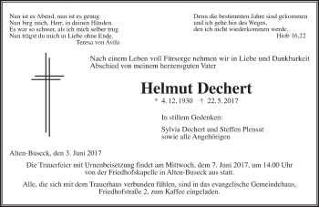Traueranzeige von Helmut Dechert von  Gießener Anzeiger