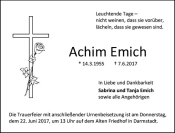 Traueranzeige von Achim Emich von Trauerportal Echo Online