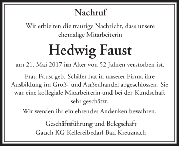 Traueranzeige von Hedwig Faust von Trauerportal Rhein Main Presse