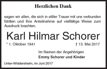 Traueranzeige von Karl Hilmar Schorer von  Kreisanzeiger