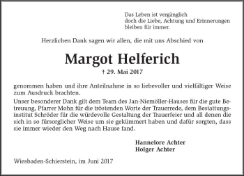 Traueranzeige von Margot Helferich von Trauerportal Rhein Main Presse