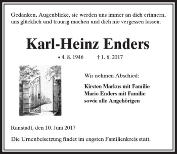 Traueranzeige von Karl-Heinz Enders von  Kreisanzeiger