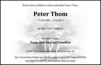 Traueranzeige von Peter Thom von Trauerportal Rhein Main Presse