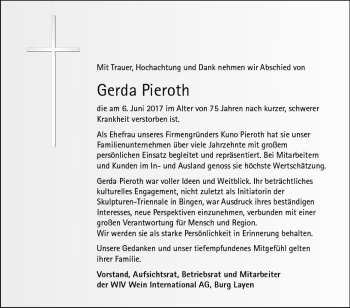Traueranzeige von Gerda Pieroth von Trauerportal Rhein Main Presse