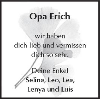 Traueranzeige von Erich  von  Kreisanzeiger