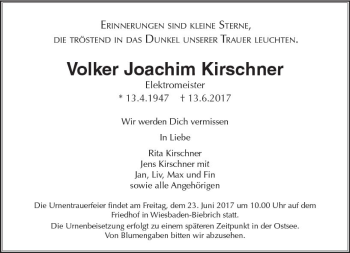 Traueranzeige von Volker Joachim Kirschner von Trauerportal Rhein Main Presse