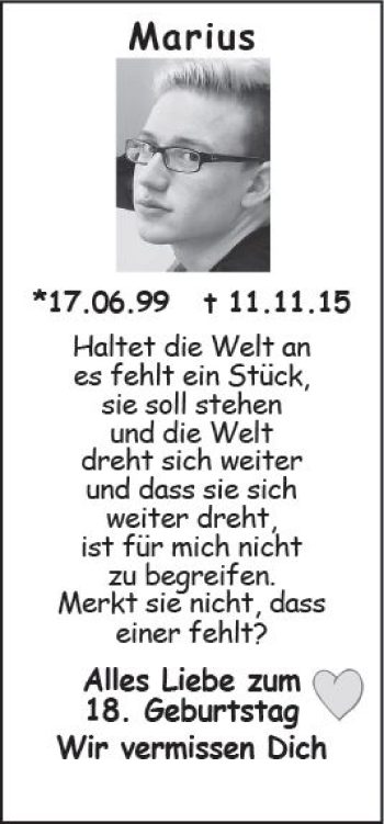 Traueranzeige von Marius Harbauer von Trauerportal Rhein Main Presse