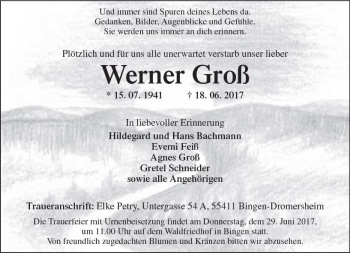 Traueranzeige von Werner Groß von Trauerportal Rhein Main Presse