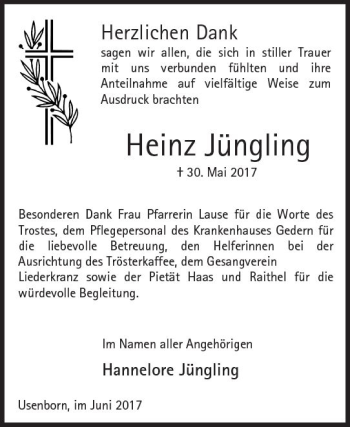 Traueranzeige von Heinz Jüngling von  Kreisanzeiger