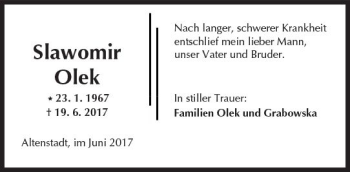 Traueranzeige von Slawomir Olek von  Kreisanzeiger