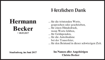 Traueranzeige von Hermann Becker von  Gießener Anzeiger